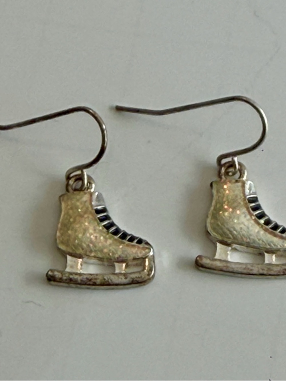 Silvertone Ice Skate Glitter Earrings on fish hook closure Claire’s Ice Skating
